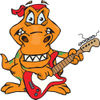 Cartoon Happy T Rex Dinosaur Playing an Electric Guitar
