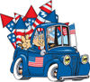 American Uncle Sam Driving A Truck With Fireworks In The Bed