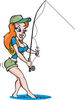 Royalty-Free (RF) Clipart Illustration of a Sexy Redhead Woman Fishing