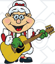 Clipart of a Happy Mrs Claus Playing Christmas Music on an Acoustic Guitar - Royalty Free Vector Illustration
