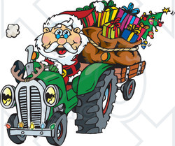 Royalty-Free (RF) Clipart Illustration of a Peaceful Santa Driving A Tractor Sled