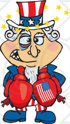 Clipart Illustration of an American Uncle Sam Boxer With A Black Eye And Stars