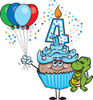 Blue Boys African Fourth Birthday Cupcake with a Dinosaur and Balloons