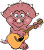 Happy Triceratops Dinosaur Playing an Acoustic Guitar