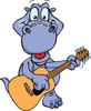 Happy Apatosaurus Dinosaur Playing an Acoustic Guitar