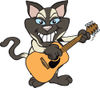 Happy Siamese Cat Playing an Acoustic Guitar