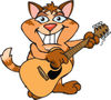 Happy Ginger Tabby Cat Playing an Acoustic Guitar
