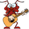 Happy Ant Musician Playing a Guitar