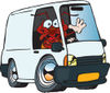 Red Ant Waving and Driving a Delivery Van