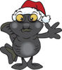 Friendly Waving Black Moor Fish Wearing a Christmas Santa Hat