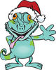 Friendly Waving Chameleon Lizard Wearing a Christmas Santa Hat