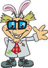 Friendly Waving Pimpled Blond White Male Mad Scientist Wearing Easter Bunny Ears...