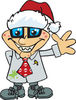 Friendly Waving Pimpled Blond White Male Mad Scientist Wearing a Christmas Santa...