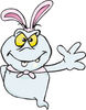 Friendly Waving Ghost Wearing Easter Bunny Ears