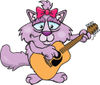 Happy Purple Cat Playing an Acoustic Guitar