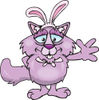 Friendly Waving Purple Cat Wearing Easter Bunny Ears