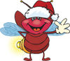 Friendly Waving Firefly Lightning Bug Wearing a Christmas Santa Hat