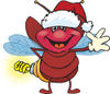 Friendly Waving Firefly Lightning Bug with a Light Bulb Butt Wearing a Christmas...