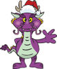 Friendly Waving Purple Dragon Wearing a Christmas Santa Hat