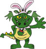Friendly Waving Green Dragon Wearing Easter Bunny Ears