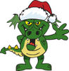 Friendly Waving Green Dragon Wearing a Christmas Santa Hat