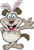 Friendly Waving Brown Dog Wearing Easter Bunny Ears