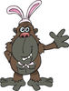 Friendly Waving Dark Brown Ape Wearing Easter Bunny Ears