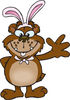 Friendly Waving Bear Wearing Easter Bunny Ears