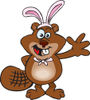 Friendly Waving Beaver Wearing Easter Bunny Ears