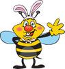 Friendly Waving Bee Wearing Easter Bunny Ears