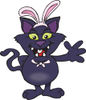 Friendly Waving Black Cat Wearing Easter Bunny Ears