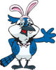 Friendly Waving Blue Jay Bird Wearing Easter Bunny Ears