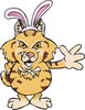 Friendly Waving Bobcat Wearing Easter Bunny Ears