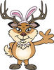 Friendly Waving Buck Deer Wearing Easter Bunny Ears
