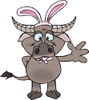 Friendly Waving Buffalo Wearing Easter Bunny Ears