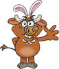 Friendly Waving Brown Bull Wearing Easter Bunny Ears