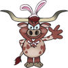 Friendly Waving Longhorn Bull Wearing Easter Bunny Ears