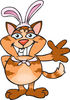 Friendly Waving Ginger Cat Wearing Easter Bunny Ears