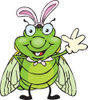 Friendly Waving Cicada Wearing Easter Bunny Ears