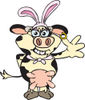 Friendly Waving Holstein Dairy Cow Wearing Easter Bunny Ears