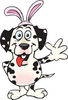 Friendly Waving Dalmatian Dog Wearing Easter Bunny Ears