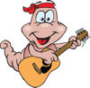 Cartoon Happy Earthworm Playing an Acoustic Guitar