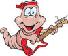 Cartoon Happy Earthworm Playing an Electric Guitar