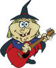 Cartoon Happy Witch Playing an Acoustic Guitar