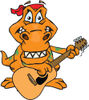 Cartoon Happy T Rex Dinosaur Playing an Acoustic Guitar