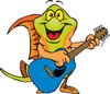 Cartoon Happy Swordtail Fish Playing an Acoustic Guitar