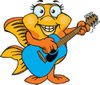 Cartoon Happy Fancy Goldfish Playing an Acoustic Guitar