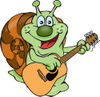 Cartoon Happy Snail Playing an Acoustic Guitar