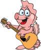 Cartoon Happy Pink Seahorse Playing an Acoustic Guitar