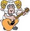 Cartoon Happy Sheep Ram Playing an Acoustic Guitar